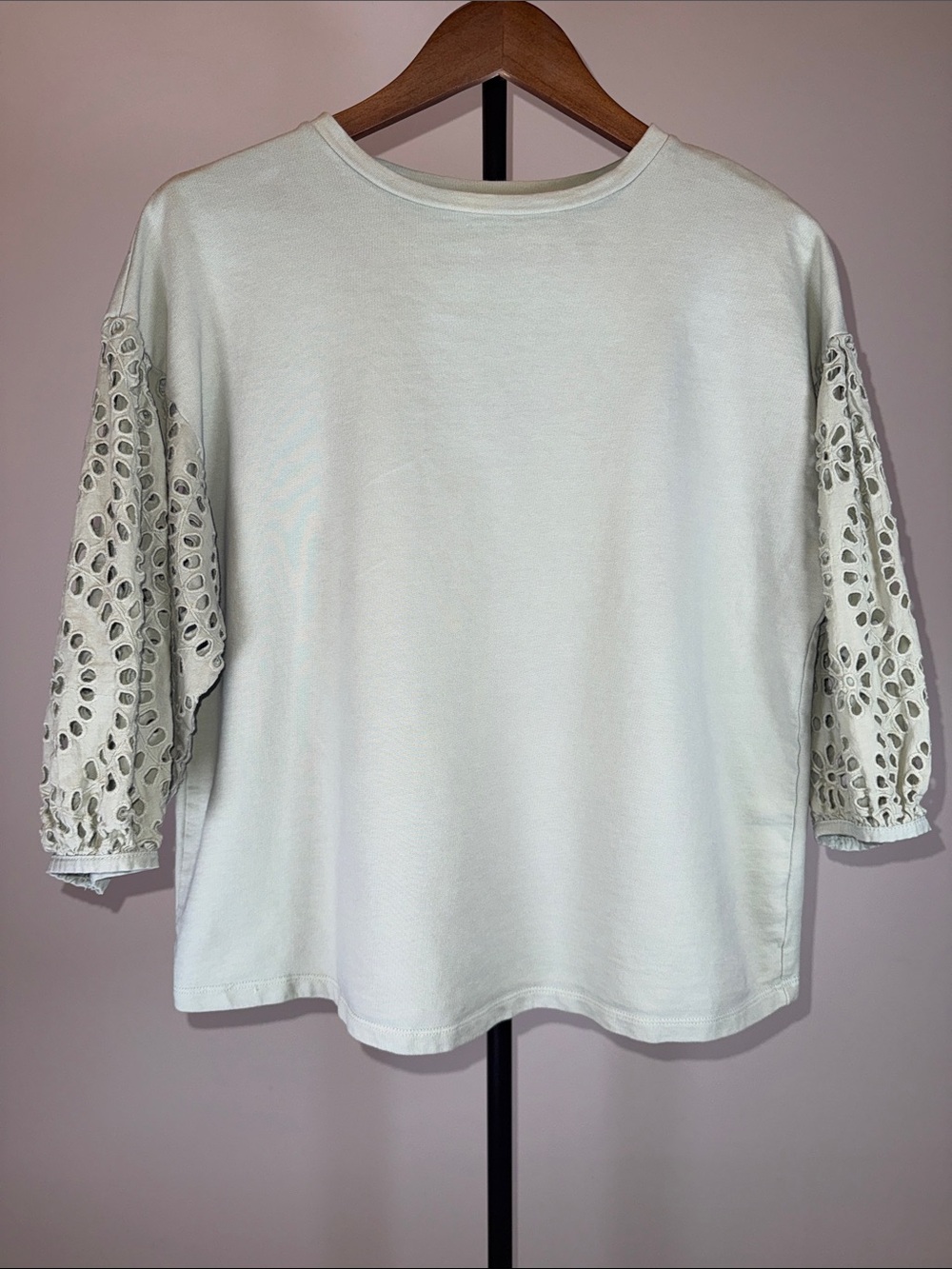 a new day Sage Eyelet-Sleeve Long Sleeve Tee 100% cotton | Size L